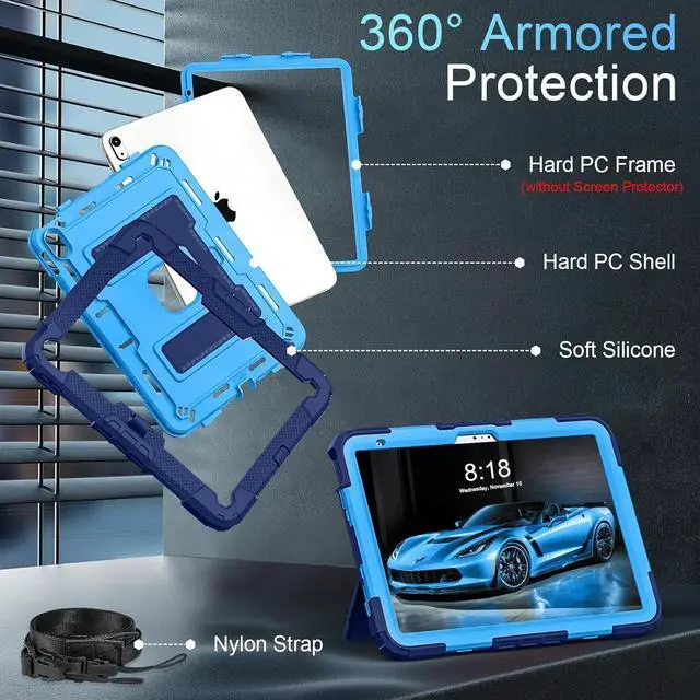 Alt view image 5 of 7 - WERLEO Case for iPad (A16) 11th Generation 11 Inch 2025, iPad 10th Generation 10.9 Inch 2022, Fully-Body Rugged Shockproof Protective Cover with Kickstand Pencil Holder Shoulder Strap Blue