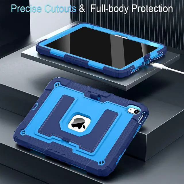 Alt view image 7 of 7 - WERLEO Case for iPad (A16) 11th Generation 11 Inch 2025, iPad 10th Generation 10.9 Inch 2022, Fully-Body Rugged Shockproof Protective Cover with Kickstand Pencil Holder Shoulder Strap Blue