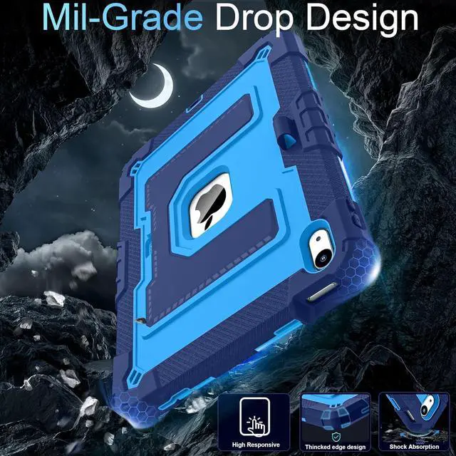 Alt view image 6 of 7 - WERLEO Case for iPad (A16) 11th Generation 11 Inch 2025, iPad 10th Generation 10.9 Inch 2022, Fully-Body Rugged Shockproof Protective Cover with Kickstand Pencil Holder Shoulder Strap Blue