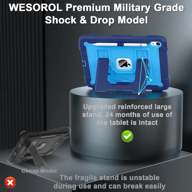 Alt view image 2 of 7 - WERLEO Case for iPad (A16) 11th Generation 11 Inch 2025, iPad 10th Generation 10.9 Inch 2022, Fully-Body Rugged Shockproof Protective Cover with Kickstand Pencil Holder Shoulder Strap Blue