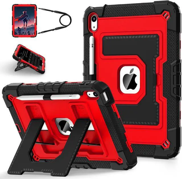 Main image of WERLEO Case for iPad (A16) 11th Generation 11 Inch 2025, iPad 10th Generation 10.9 Inch 2022, Fully-Body Rugged Shockproof Protective Cover with Kickstand Pencil Holder Shoulder Strap Red