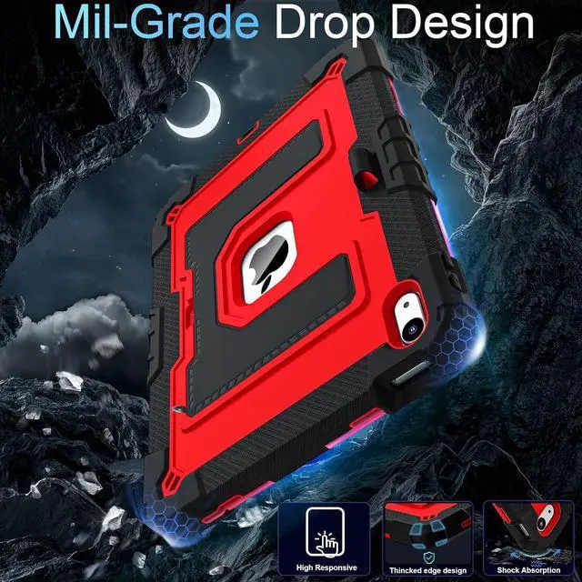 Alt view image 3 of 7 - WERLEO Case for iPad (A16) 11th Generation 11 Inch 2025, iPad 10th Generation 10.9 Inch 2022, Fully-Body Rugged Shockproof Protective Cover with Kickstand Pencil Holder Shoulder Strap Red