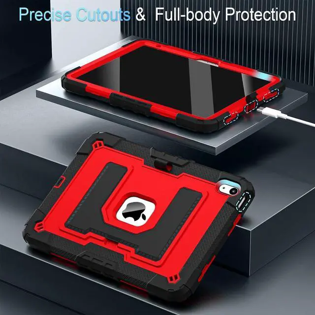 Alt view image 4 of 7 - WERLEO Case for iPad (A16) 11th Generation 11 Inch 2025, iPad 10th Generation 10.9 Inch 2022, Fully-Body Rugged Shockproof Protective Cover with Kickstand Pencil Holder Shoulder Strap Red