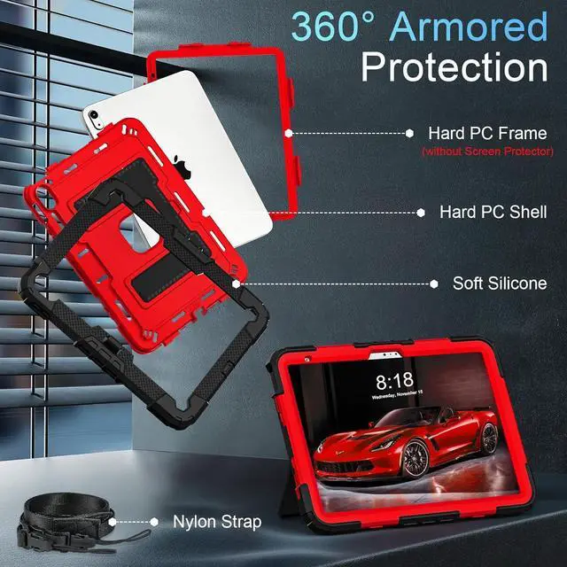 Alt view image 5 of 7 - WERLEO Case for iPad (A16) 11th Generation 11 Inch 2025, iPad 10th Generation 10.9 Inch 2022, Fully-Body Rugged Shockproof Protective Cover with Kickstand Pencil Holder Shoulder Strap Red