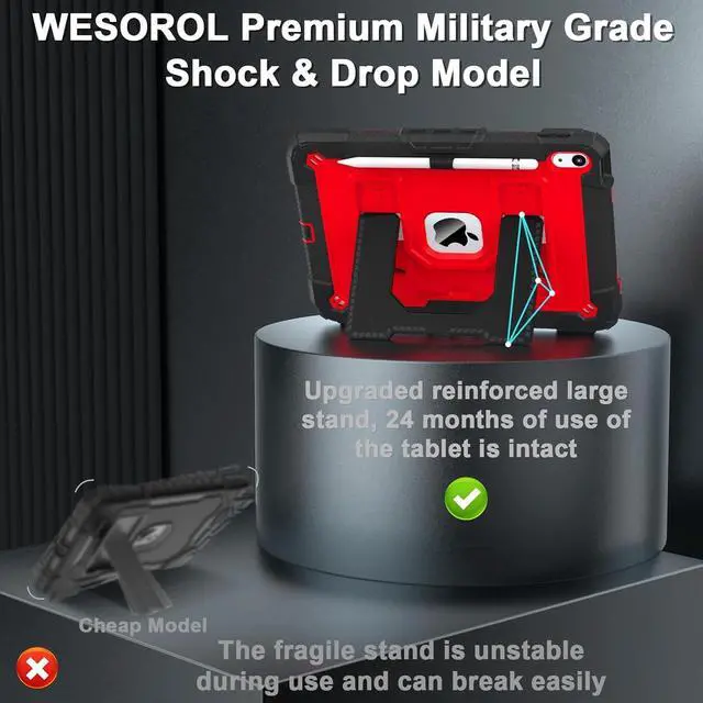 Alt view image 6 of 7 - WERLEO Case for iPad (A16) 11th Generation 11 Inch 2025, iPad 10th Generation 10.9 Inch 2022, Fully-Body Rugged Shockproof Protective Cover with Kickstand Pencil Holder Shoulder Strap Red