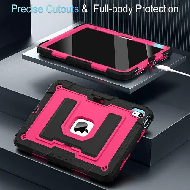Alt view image 6 of 7 - WERLEO Case for iPad (A16) 11th Generation 11 Inch 2025, iPad 10th Generation 10.9 Inch 2022, Fully-Body Rugged Shockproof Protective Cover with Kickstand Pencil Holder Shoulder Strap Rose Red