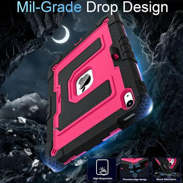 Alt view image 3 of 7 - WERLEO Case for iPad (A16) 11th Generation 11 Inch 2025, iPad 10th Generation 10.9 Inch 2022, Fully-Body Rugged Shockproof Protective Cover with Kickstand Pencil Holder Shoulder Strap Rose Red