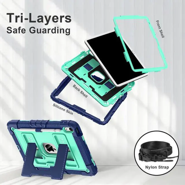Alt view image 6 of 7 - WERLEO Case for iPad (A16) 11th Generation 11 Inch 2025, iPad 10th Generation 10.9 Inch 2022, Fully-Body Rugged Shockproof Protective Cover with Kickstand Pencil Holder Shoulder Strap Green