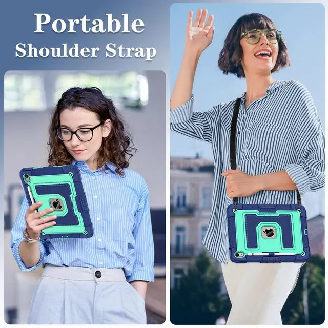 Alt view image 7 of 7 - WERLEO Case for iPad (A16) 11th Generation 11 Inch 2025, iPad 10th Generation 10.9 Inch 2022, Fully-Body Rugged Shockproof Protective Cover with Kickstand Pencil Holder Shoulder Strap Green