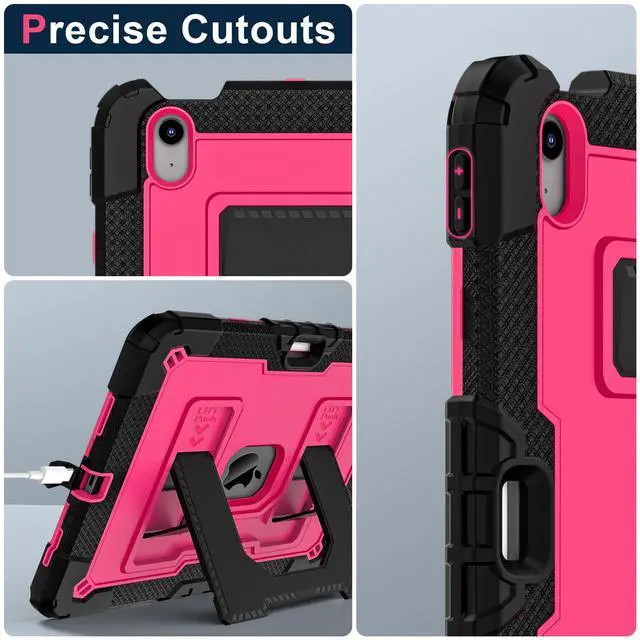 Alt view image 5 of 7 - WERLEO Case for iPad Air 11 Inch M3 2025 M2 2024 / iPad Air 5th 2022 / iPad Air 4th Generation 2020 10.9 Inch, Shockproof Protective Cover with Kickstand Shoulder Strap Rose Red