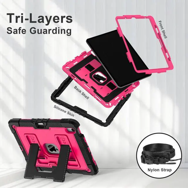 Alt view image 2 of 7 - WERLEO Case for iPad Air 11 Inch M3 2025 M2 2024 / iPad Air 5th 2022 / iPad Air 4th Generation 2020 10.9 Inch, Shockproof Protective Cover with Kickstand Shoulder Strap Rose Red