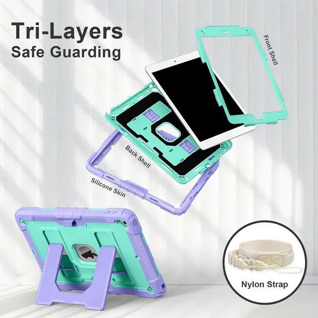 Alt view image 7 of 7 - WERLEO Case for iPad 9th 8th 7th Generation 10.2 inch 2021/2020/ 2019, Shockproof Protective Cover with Kickstand Shoulder Strap Mint Green