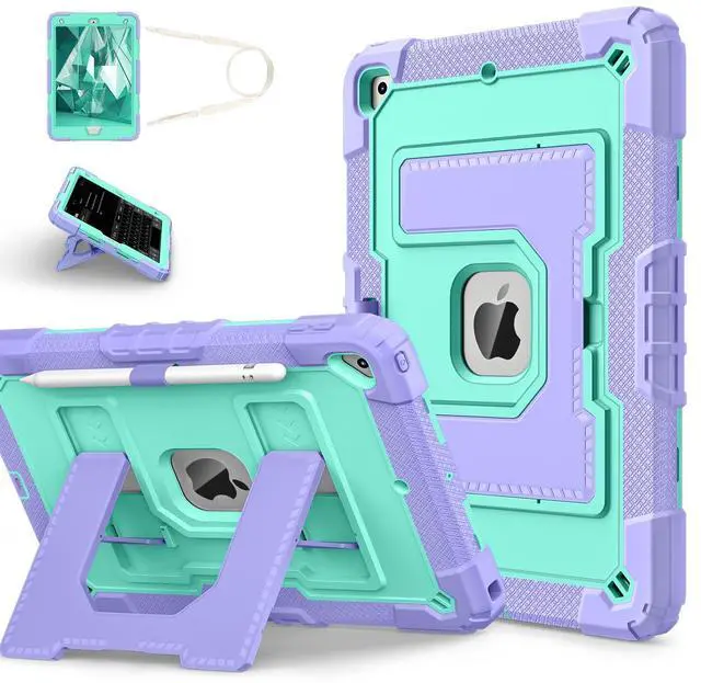 Main image of WERLEO Case for iPad 9th 8th 7th Generation 10.2 inch 2021/2020/ 2019, Shockproof Protective Cover with Kickstand Shoulder Strap Mint Green