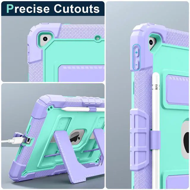 Alt view image 5 of 7 - WERLEO Case for iPad 9th 8th 7th Generation 10.2 inch 2021/2020/ 2019, Shockproof Protective Cover with Kickstand Shoulder Strap Mint Green