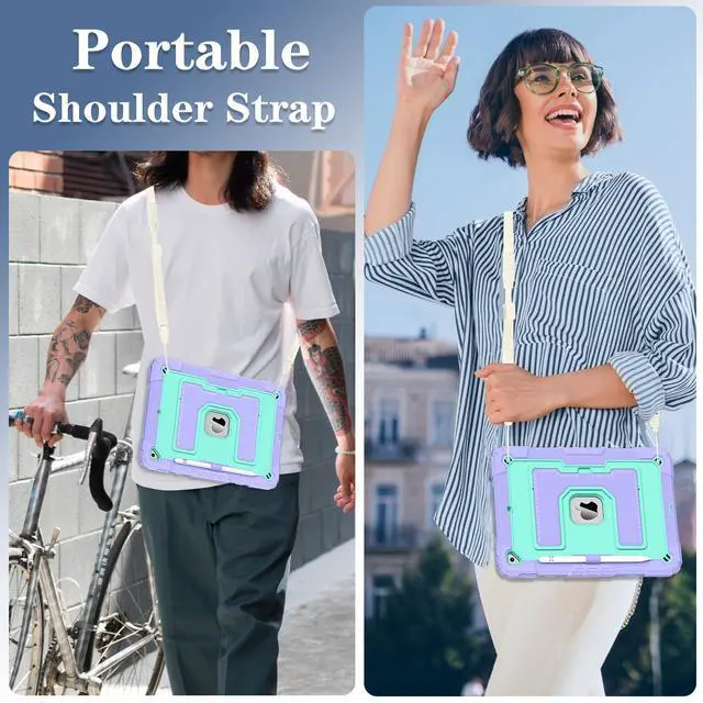 Alt view image 6 of 7 - WERLEO Case for iPad 9th 8th 7th Generation 10.2 inch 2021/2020/ 2019, Shockproof Protective Cover with Kickstand Shoulder Strap Mint Green