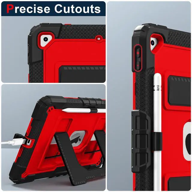 Alt view image 5 of 7 - WERLEO Case for iPad 9th 8th 7th Generation 10.2 inch 2021/2020/ 2019, Shockproof Protective Cover with Kickstand Shoulder Strap Red