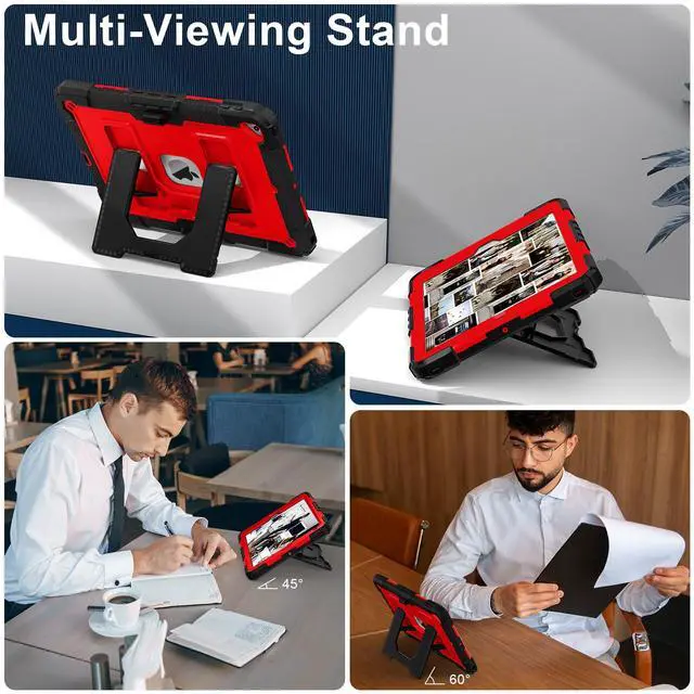 Alt view image 4 of 7 - WERLEO Case for iPad 9th 8th 7th Generation 10.2 inch 2021/2020/ 2019, Shockproof Protective Cover with Kickstand Shoulder Strap Red