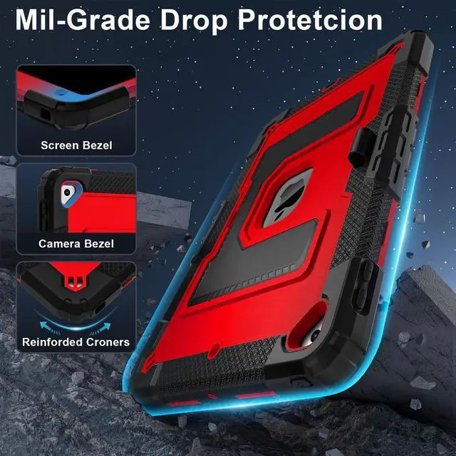 Alt view image 3 of 7 - WERLEO Case for iPad 9th 8th 7th Generation 10.2 inch 2021/2020/ 2019, Shockproof Protective Cover with Kickstand Shoulder Strap Red