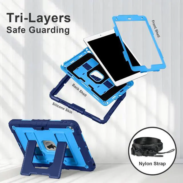 Alt view image 3 of 7 - WERLEO Case for iPad 9th 8th 7th Generation 10.2 inch 2021/2020/ 2019, Shockproof Protective Cover with Kickstand Shoulder Strap Blue