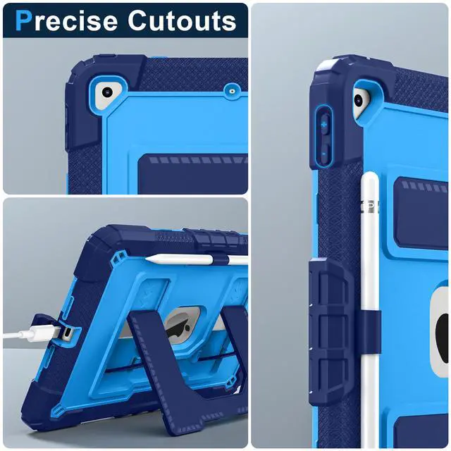 Alt view image 7 of 7 - WERLEO Case for iPad 9th 8th 7th Generation 10.2 inch 2021/2020/ 2019, Shockproof Protective Cover with Kickstand Shoulder Strap Blue