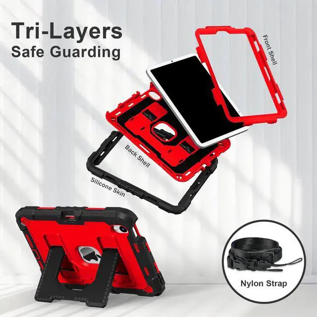 Alt view image 6 of 7 - WERLEO Case for iPad Mini 7 A17 Pro 2024 / iPad Mini 6 2021 8.3 Inch, Shockproof Protective Cover with Kickstand Shoulder Strap Red