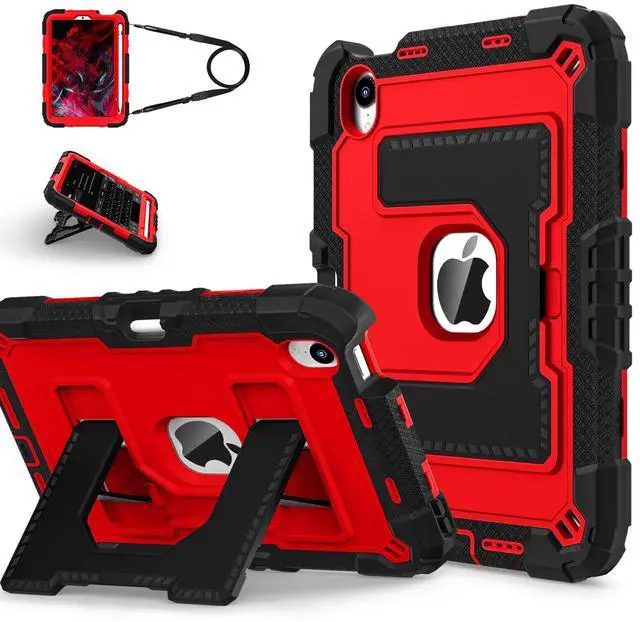 Main image of WERLEO Case for iPad Mini 7 A17 Pro 2024 / iPad Mini 6 2021 8.3 Inch, Shockproof Protective Cover with Kickstand Shoulder Strap Red