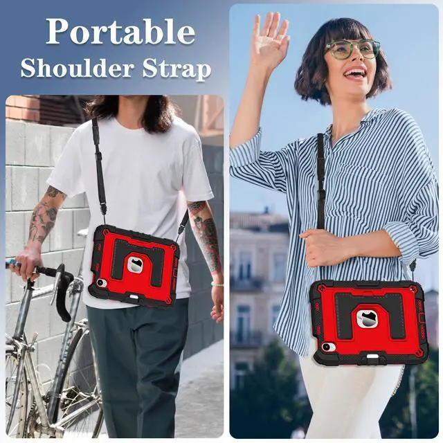 Alt view image 7 of 7 - WERLEO Case for iPad Mini 7 A17 Pro 2024 / iPad Mini 6 2021 8.3 Inch, Shockproof Protective Cover with Kickstand Shoulder Strap Red