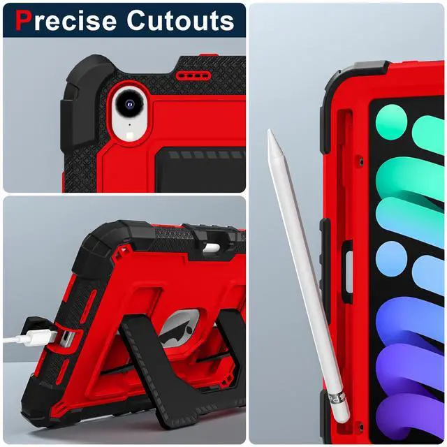 Alt view image 5 of 7 - WERLEO Case for iPad Mini 7 A17 Pro 2024 / iPad Mini 6 2021 8.3 Inch, Shockproof Protective Cover with Kickstand Shoulder Strap Red