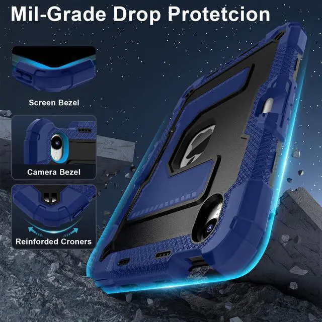 Alt view image 2 of 7 - WERLEO Case for iPad Mini 7 A17 Pro 2024 / iPad Mini 6 2021 8.3 Inch, Shockproof Protective Cover with Kickstand Shoulder Strap Navy Blue