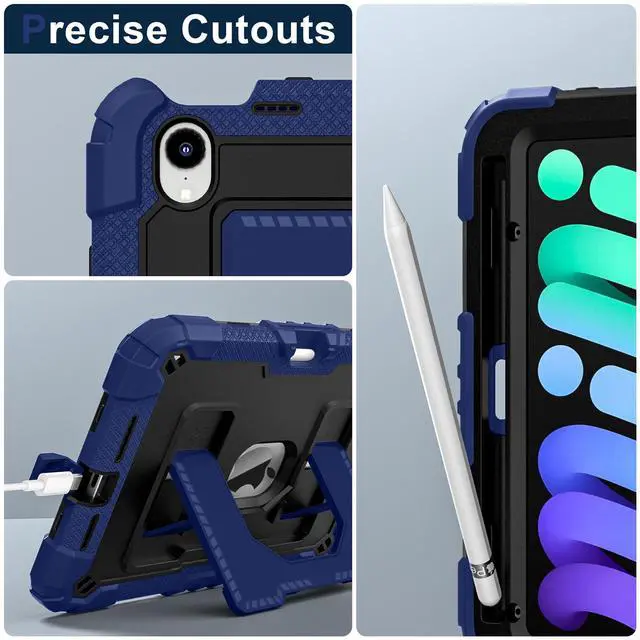 Alt view image 5 of 7 - WERLEO Case for iPad Mini 7 A17 Pro 2024 / iPad Mini 6 2021 8.3 Inch, Shockproof Protective Cover with Kickstand Shoulder Strap Navy Blue