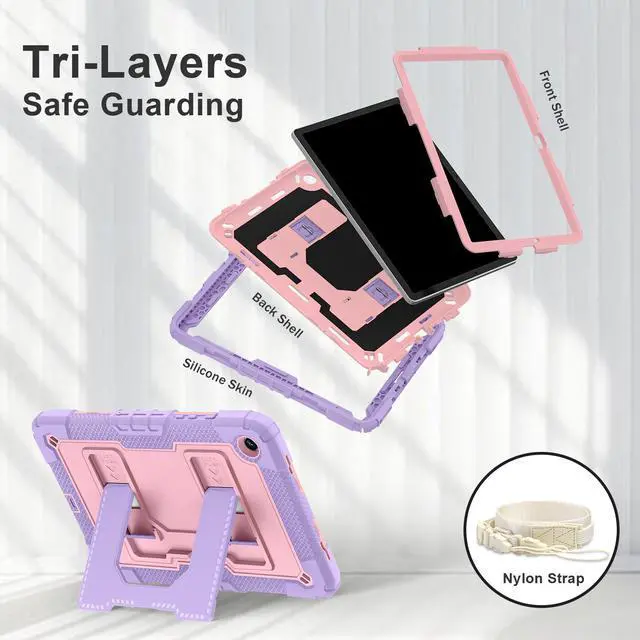 Alt view image 6 of 7 - WERLEO Case for Samsung Galaxy Tab A9+ / A9 Plus 11 inch 2023 SM-X210/X216/X218 with Stand & Shoulder Strap, Heavy Duty Shockproof Protective Cover Rose Gold