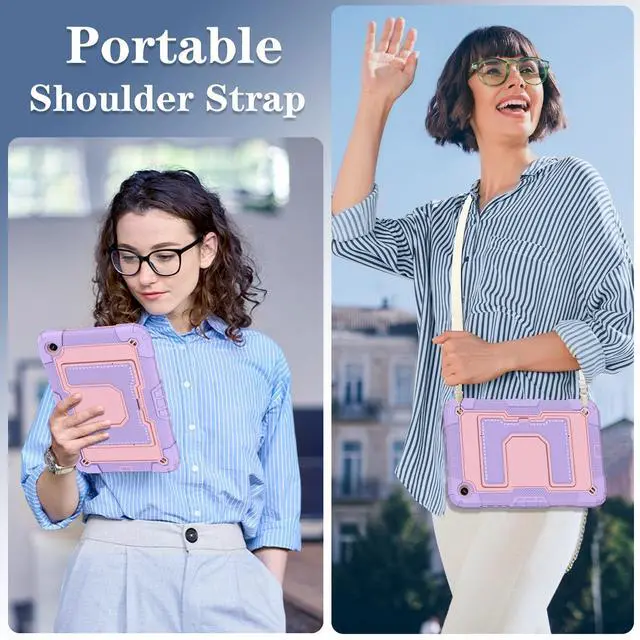 Alt view image 7 of 7 - WERLEO Case for Samsung Galaxy Tab A9+ / A9 Plus 11 inch 2023 SM-X210/X216/X218 with Stand & Shoulder Strap, Heavy Duty Shockproof Protective Cover Rose Gold