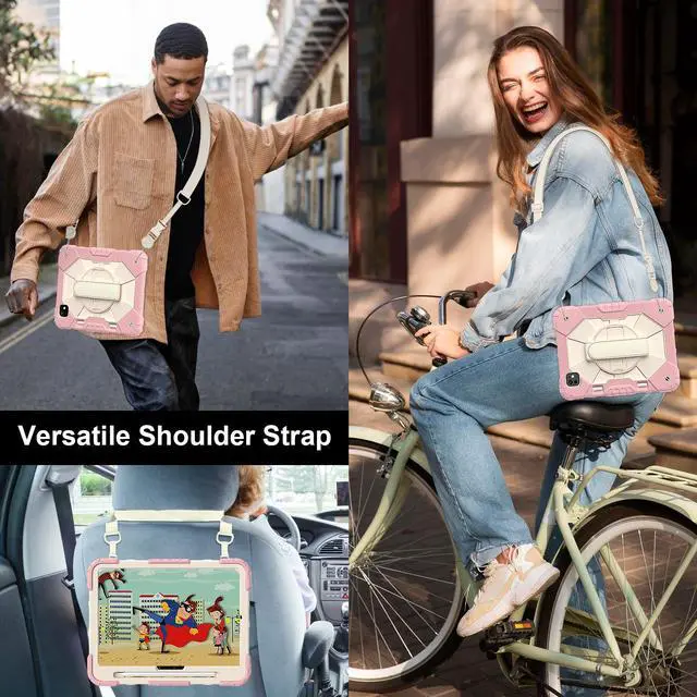 Alt view image 6 of 7 - WERLEO Case for iPad Pro 11 Inch (M4) 2024 Model A2836 A2837 A3006 with Rotating Stand Pencil Holder Hand/Shoulder Strap, Heavy Duty Shockproof Protective Cover Rose Gold