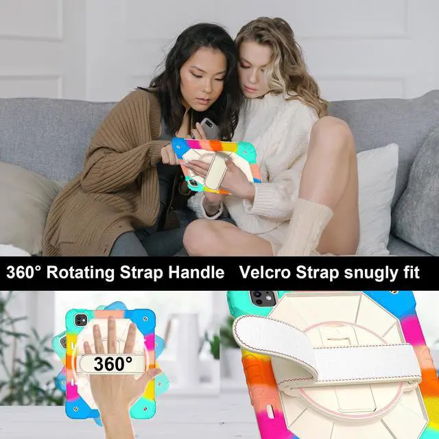 Alt view image 3 of 7 - WERLEO Case for iPad Pro 13 inch M5 2025 M4 2024 with Rotating Stand Pencil Holder Hand/Shoulder Strap, Heavy Duty Shockproof Protective Cover Rainbow