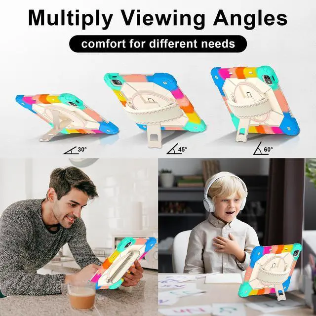 Alt view image 5 of 7 - WERLEO Case for iPad Pro 13 inch M5 2025 M4 2024 with Rotating Stand Pencil Holder Hand/Shoulder Strap, Heavy Duty Shockproof Protective Cover Rainbow