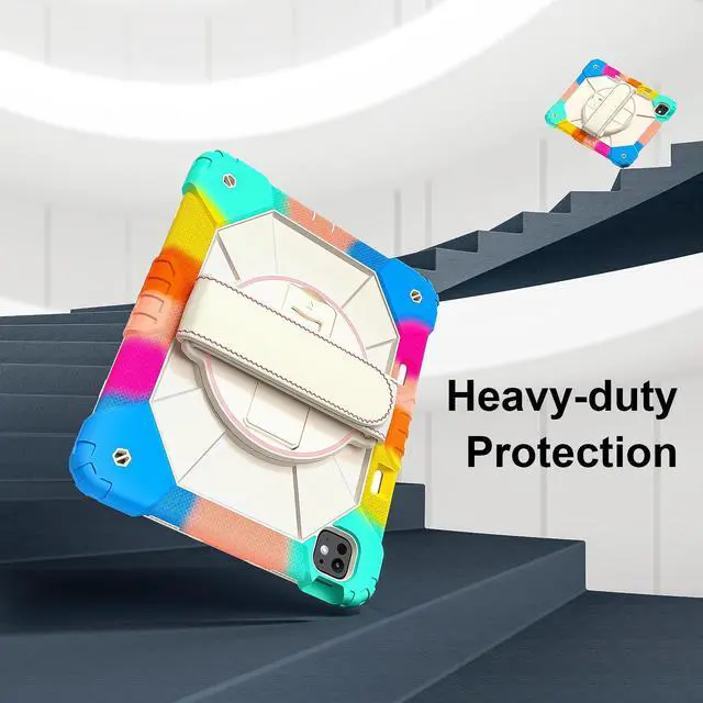 Alt view image 2 of 7 - WERLEO Case for iPad Pro 13 inch M5 2025 M4 2024 with Rotating Stand Pencil Holder Hand/Shoulder Strap, Heavy Duty Shockproof Protective Cover Rainbow