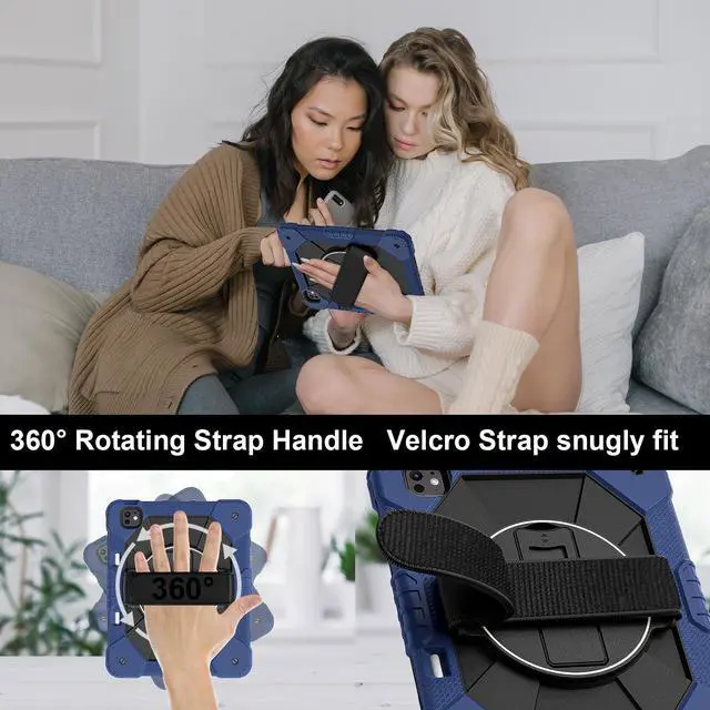 Alt view image 3 of 7 - WERLEO Case for iPad Pro 13 inch M5 2025 M4 2024 with Rotating Stand Pencil Holder Hand/Shoulder Strap, Heavy Duty Shockproof Protective Cover Navy Blue