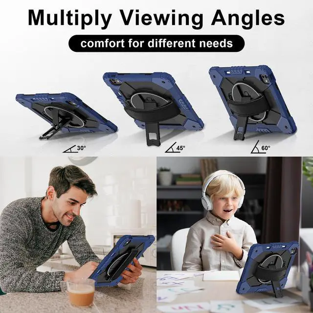 Alt view image 4 of 7 - WERLEO Case for iPad Pro 13 inch M5 2025 M4 2024 with Rotating Stand Pencil Holder Hand/Shoulder Strap, Heavy Duty Shockproof Protective Cover Navy Blue