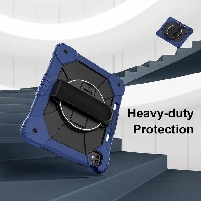 Alt view image 2 of 7 - WERLEO Case for iPad Pro 13 inch M5 2025 M4 2024 with Rotating Stand Pencil Holder Hand/Shoulder Strap, Heavy Duty Shockproof Protective Cover Navy Blue