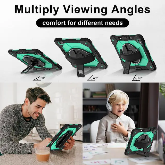 Alt view image 3 of 7 - WERLEO Case for iPad Pro 13 inch M5 2025 M4 2024 with Rotating Stand Pencil Holder Hand/Shoulder Strap, Heavy Duty Shockproof Protective Cover Mint Green