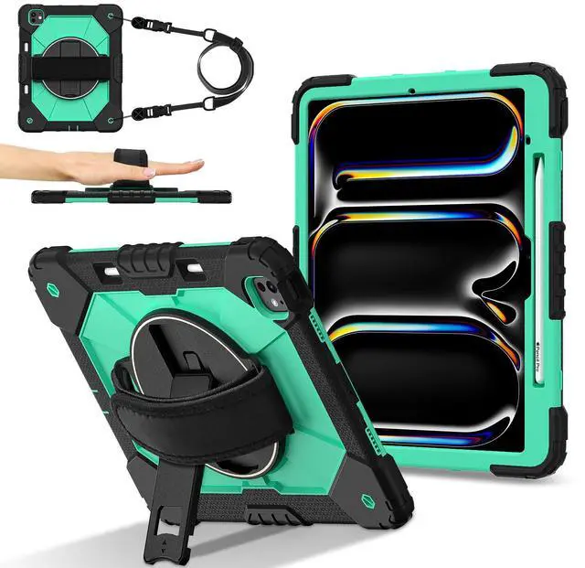 Main image of WERLEO Case for iPad Pro 13 inch M5 2025 M4 2024 with Rotating Stand Pencil Holder Hand/Shoulder Strap, Heavy Duty Shockproof Protective Cover Mint Green