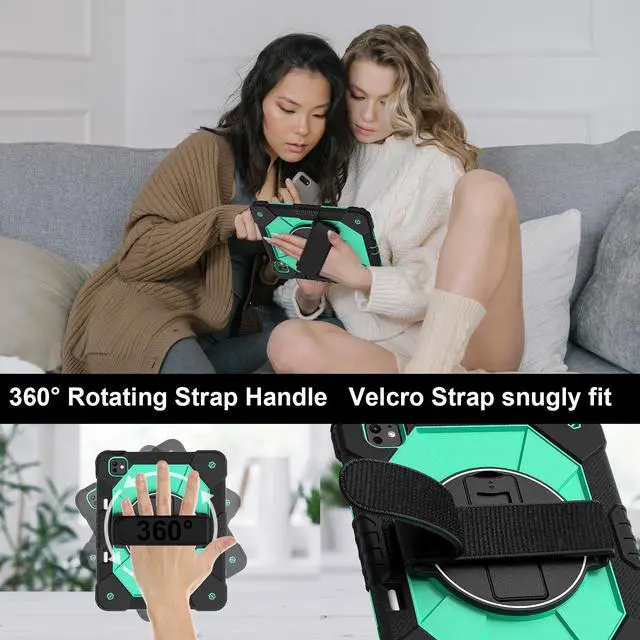 Alt view image 4 of 7 - WERLEO Case for iPad Pro 13 inch M5 2025 M4 2024 with Rotating Stand Pencil Holder Hand/Shoulder Strap, Heavy Duty Shockproof Protective Cover Mint Green