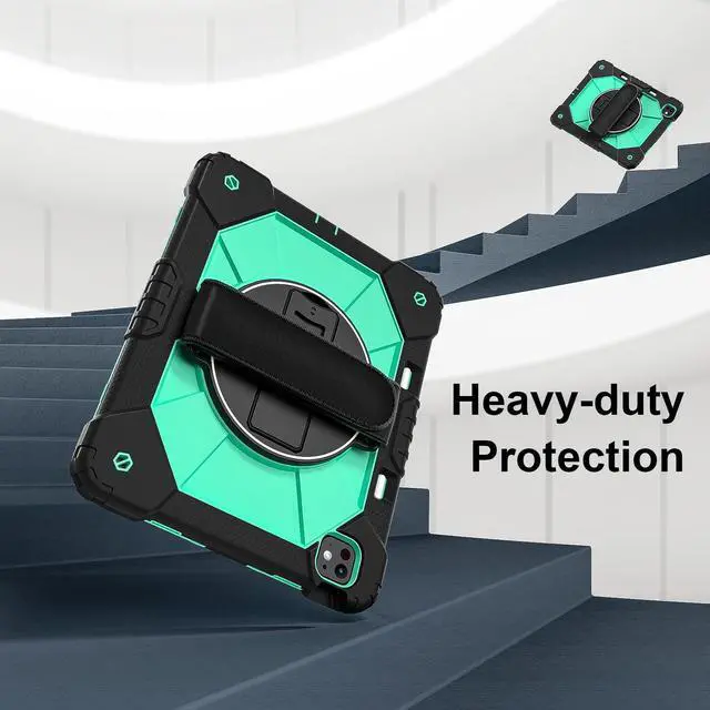 Alt view image 2 of 7 - WERLEO Case for iPad Pro 13 inch M5 2025 M4 2024 with Rotating Stand Pencil Holder Hand/Shoulder Strap, Heavy Duty Shockproof Protective Cover Mint Green