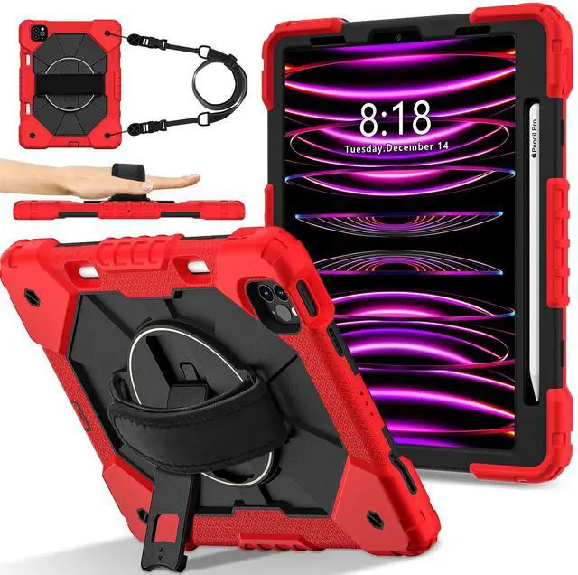 Main image of WERLEO Case for iPad Pro 11 inch 4th/3rd/2nd/1st Gen 2022/2021/2020/2018, iPad Air 5th/4th Gen 2022 2020 10.9 inch with Rotating Stand Pen Holder Hand/Shoulder Strap, Shockproof Protective Cover Red