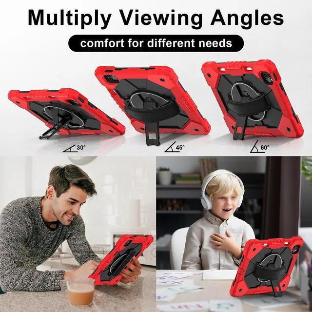 Alt view image 4 of 7 - WERLEO Case for iPad Pro 11 inch 4th/3rd/2nd/1st Gen 2022/2021/2020/2018, iPad Air 5th/4th Gen 2022 2020 10.9 inch with Rotating Stand Pen Holder Hand/Shoulder Strap, Shockproof Protective Cover Red