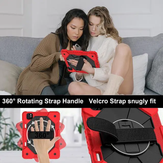 Alt view image 3 of 7 - WERLEO Case for iPad Pro 11 inch 4th/3rd/2nd/1st Gen 2022/2021/2020/2018, iPad Air 5th/4th Gen 2022 2020 10.9 inch with Rotating Stand Pen Holder Hand/Shoulder Strap, Shockproof Protective Cover Red