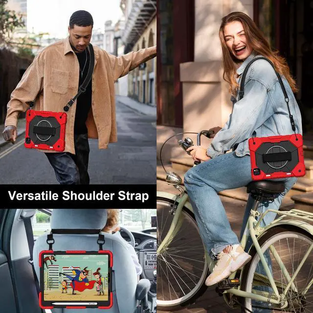 Alt view image 6 of 7 - WERLEO Case for iPad Pro 11 inch 4th/3rd/2nd/1st Gen 2022/2021/2020/2018, iPad Air 5th/4th Gen 2022 2020 10.9 inch with Rotating Stand Pen Holder Hand/Shoulder Strap, Shockproof Protective Cover Red