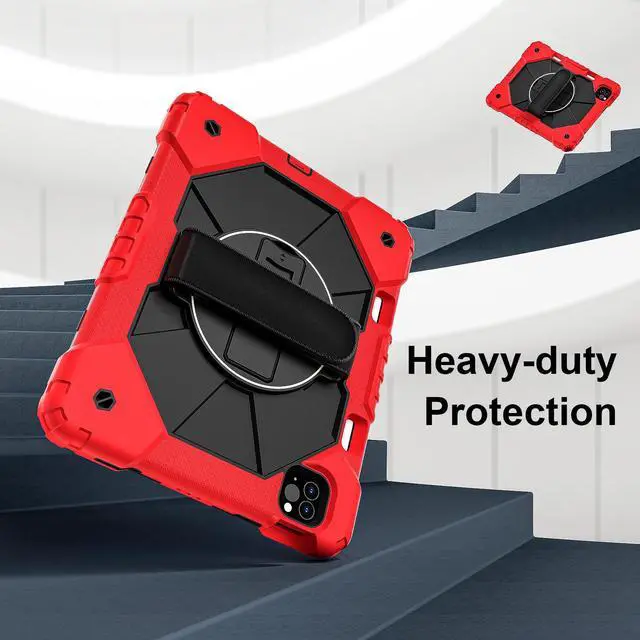 Alt view image 2 of 7 - WERLEO Case for iPad Pro 11 inch 4th/3rd/2nd/1st Gen 2022/2021/2020/2018, iPad Air 5th/4th Gen 2022 2020 10.9 inch with Rotating Stand Pen Holder Hand/Shoulder Strap, Shockproof Protective Cover Red