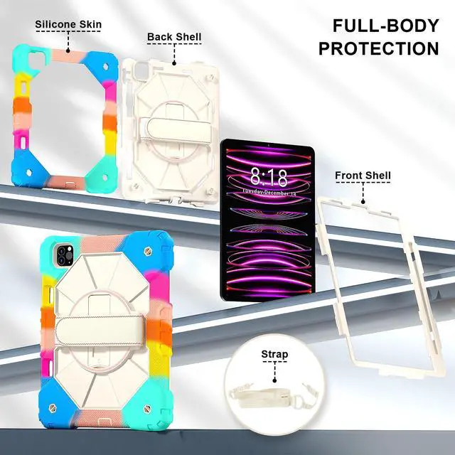 Alt view image 6 of 7 - WERLEO Case for iPad Pro 11 inch 4th/3rd/2nd/1st Gen 2022/2021/2020/2018, iPad Air 5th/4th Gen 2022 2020 10.9 inch with Rotating Stand Pencil Holder Hand/Shoulder Strap, Shockproof Protective Cover