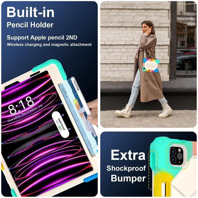 Alt view image 5 of 7 - WERLEO Case for iPad Pro 11 inch 4th/3rd/2nd/1st Gen 2022/2021/2020/2018, iPad Air 5th/4th Gen 2022 2020 10.9 inch with Rotating Stand Pencil Holder Hand/Shoulder Strap, Shockproof Protective Cover